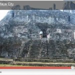 Felize fitness: Outdoor girl climbing Maya pyramids, Yucatan, Mexico