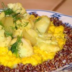 Quinoa, cauliflower and creamy corn sauce