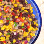 Southwestern bean salad with black beans, black-eyed peas, red peppers, & cilantro 